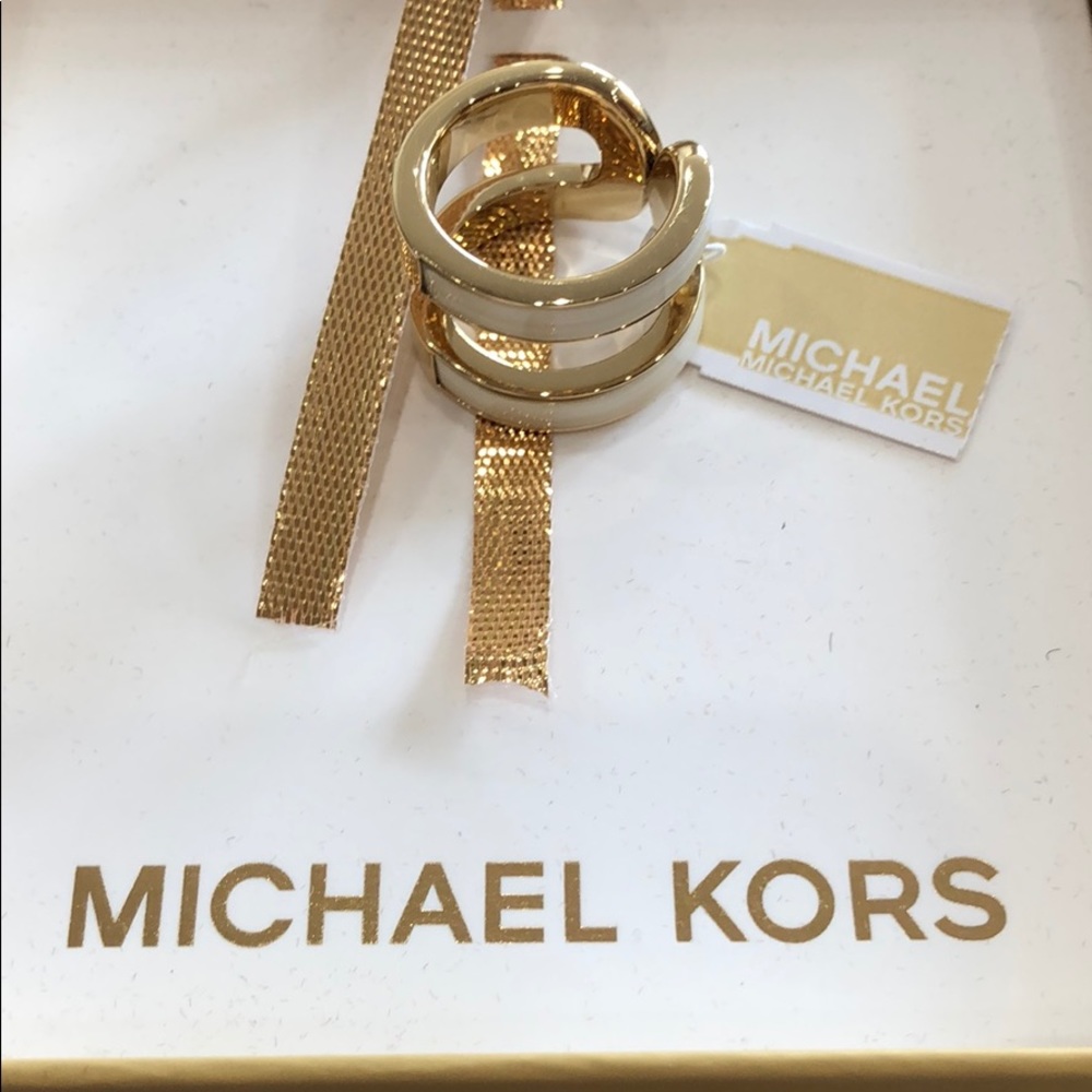 MK gold and faux white enamel ring NWT
